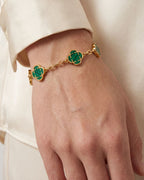 Green Clover Charm Bracelet, Gold-Plated Stainless Steel