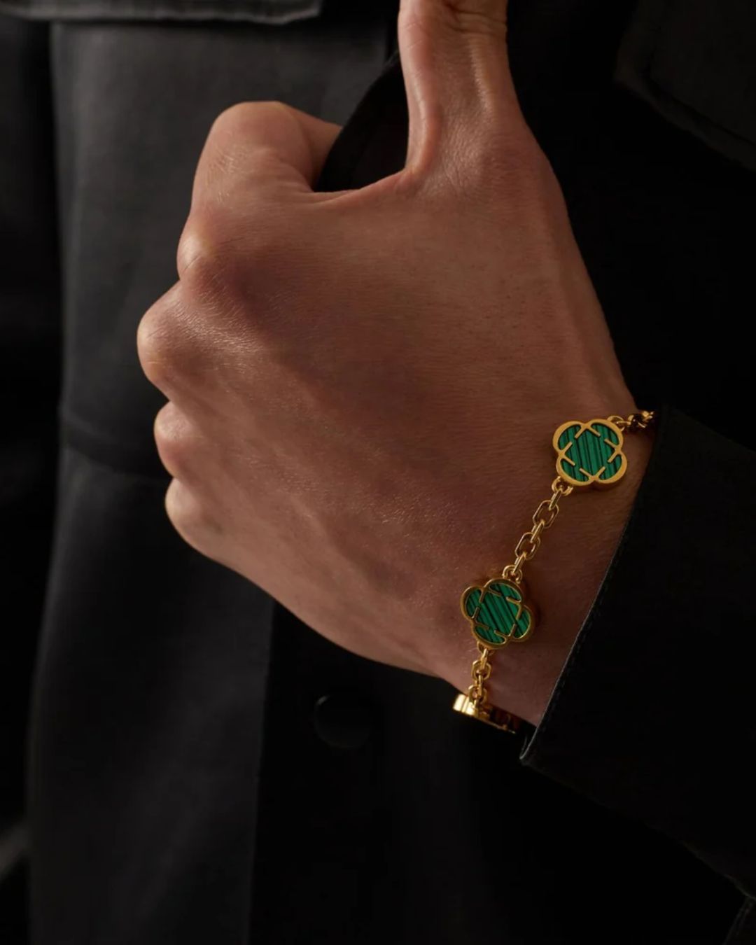Green Clover Charm Bracelet, Gold-Plated Stainless Steel