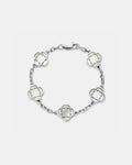 Pearl-White Clover Charm Bracelet, Silver-Plated Stainless Steel