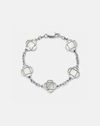 Pearl-White Clover Charm Bracelet, Silver-Plated Stainless Steel