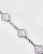 Pearl-White Clover Charm Bracelet, Silver-Plated Stainless Steel