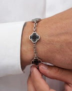 Black Clover Charm Bracelet, Silver-Plated Stainless Steel