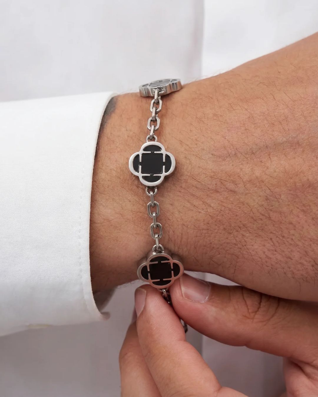 Black Clover Charm Bracelet, Silver-Plated Stainless Steel