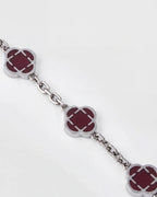 Burgundy Clover Charm Bracelet, Silver-Plated Stainless Steel