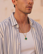 Green Clover Pendant Necklace, Gold-Plated Steel