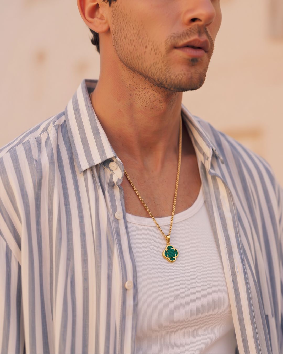 Green Clover Pendant Necklace, Gold-Plated Steel