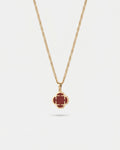 Burgundy Red Clover Pendant Necklace, Gold-Plated Steel