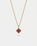 Burgundy Red Clover Pendant Necklace, Gold-Plated Steel