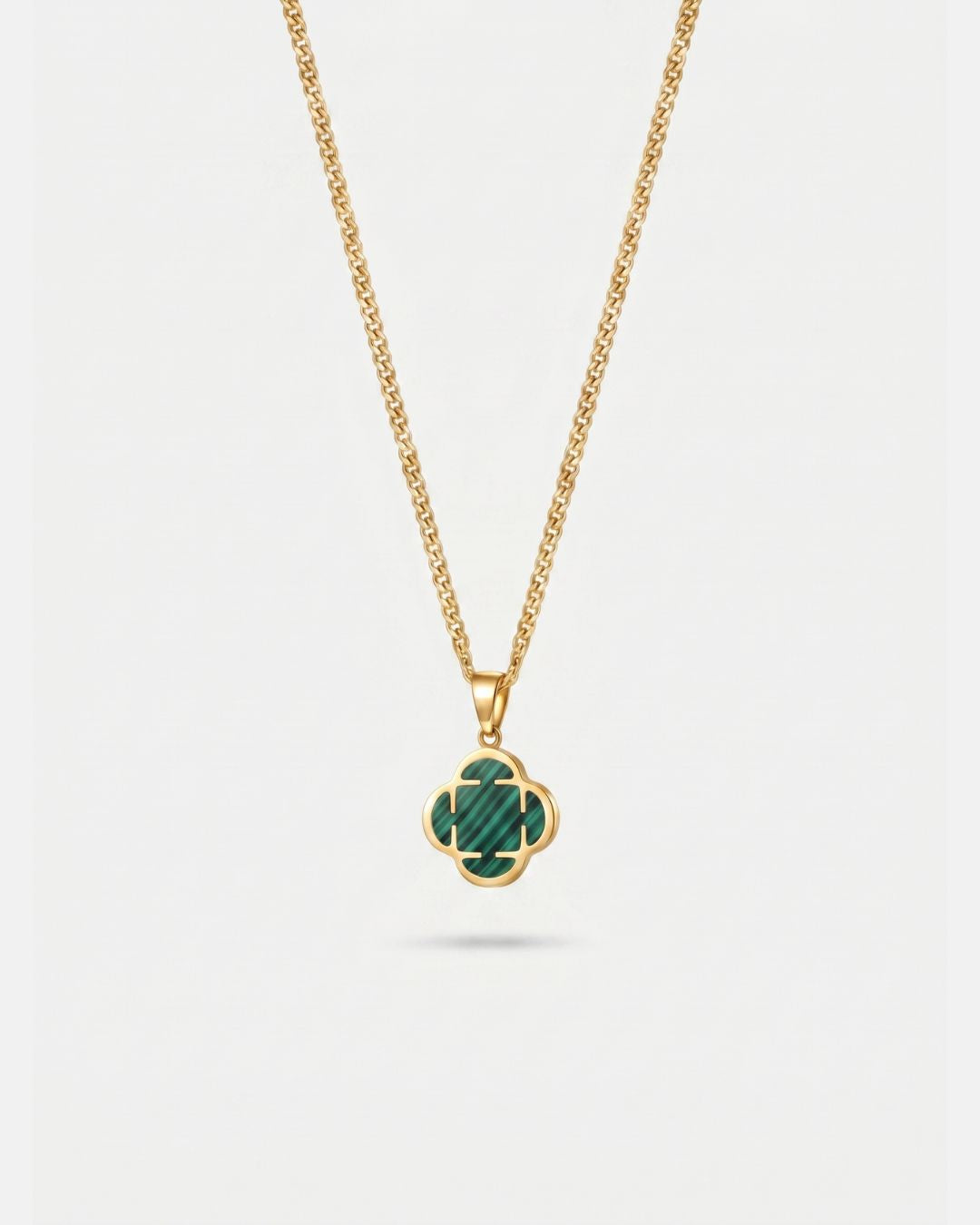 Green Clover Pendant Necklace, Gold-Plated Steel