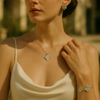 Silver-Tone Clover Necklace Bracelet Earrings Set