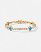 Azure Blue Clover Tennis Bracelet, Gold-Plated