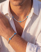 Azure Blue Clover Tennis Bracelet, Gold-Plated