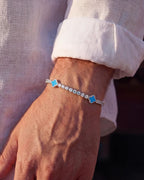 Azure Blue Clover Tennis Bracelet, Silver-Plated