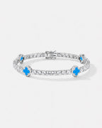 Azure Blue Clover Tennis Bracelet, Silver-Plated