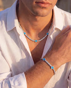 Azure Blue Clover Tennis Bracelet, Silver-Plated