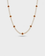 Burgundy Red Clover Tennis Necklace, Gold-Plated
