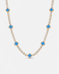 Azure Blue Clover Tennis Necklace, Gold-Plated