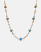 Azure Blue Clover Tennis Necklace, Gold-Plated
