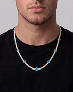 Azure Blue Clover Tennis Necklace, Gold-Plated