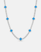 Azure Blue Clover Tennis Necklace, Silver-Plated
