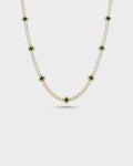 Green Clover Tennis Necklace, Gold-Plated