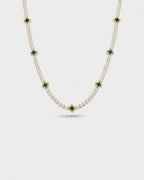 Green Clover Tennis Necklace, Gold-Plated