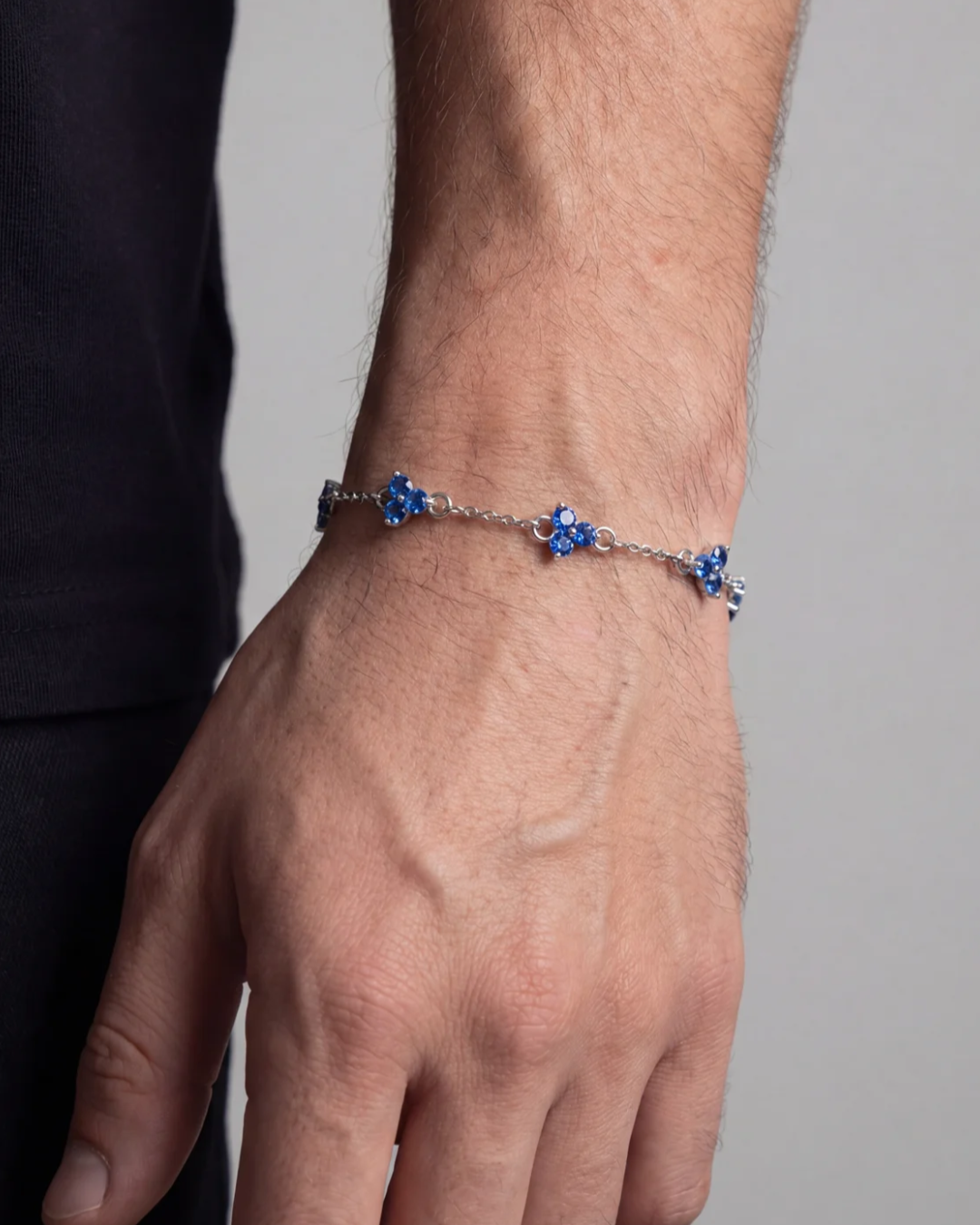 Blue Zircon Clover Bracelet, 316L Stainless Steel