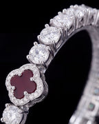 Burgundy Red Clover Tennis Bracelet, Silver-Plated