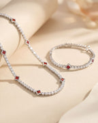 Burgundy Red Clover Tennis Bracelet, Silver-Plated