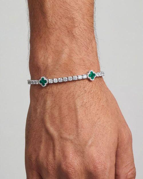 Green Clover Tennis Bracelet, Silver-Plated