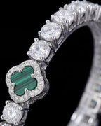 Green Clover Tennis Bracelet, Silver-Plated