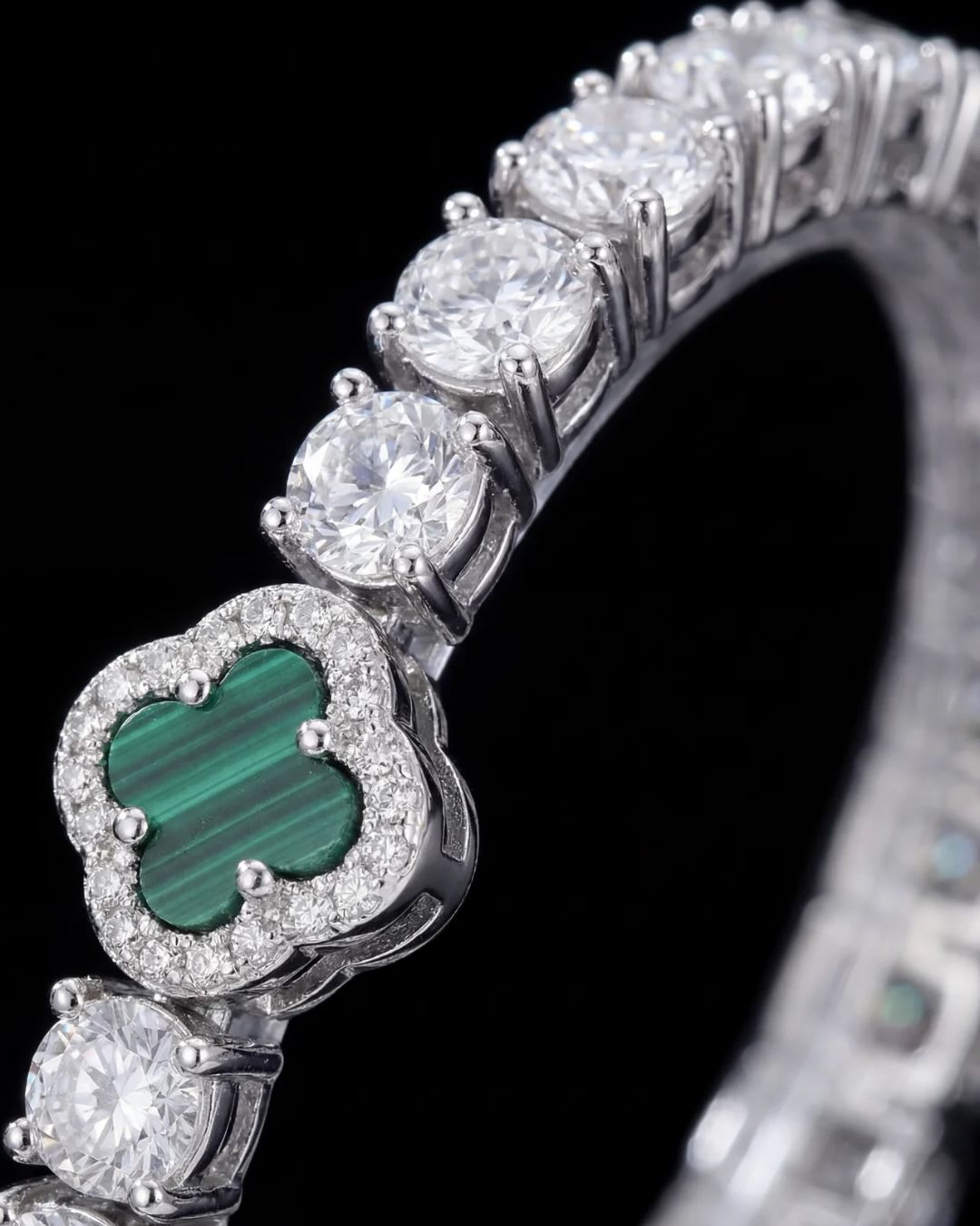 Green Clover Tennis Bracelet, Silver-Plated