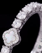 Pearlescent White Clover Tennis Bracelet, Silver-Plated