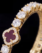 Burgundy Red Clover Tennis Necklace, Gold-Plated