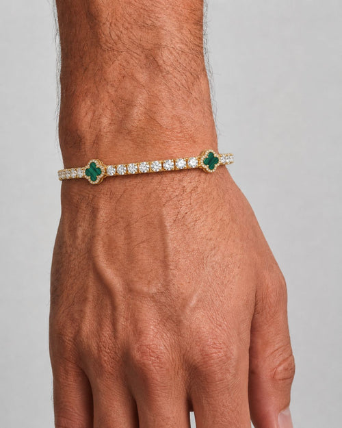 Green Clover Tennis Bracelet, Gold-Plated