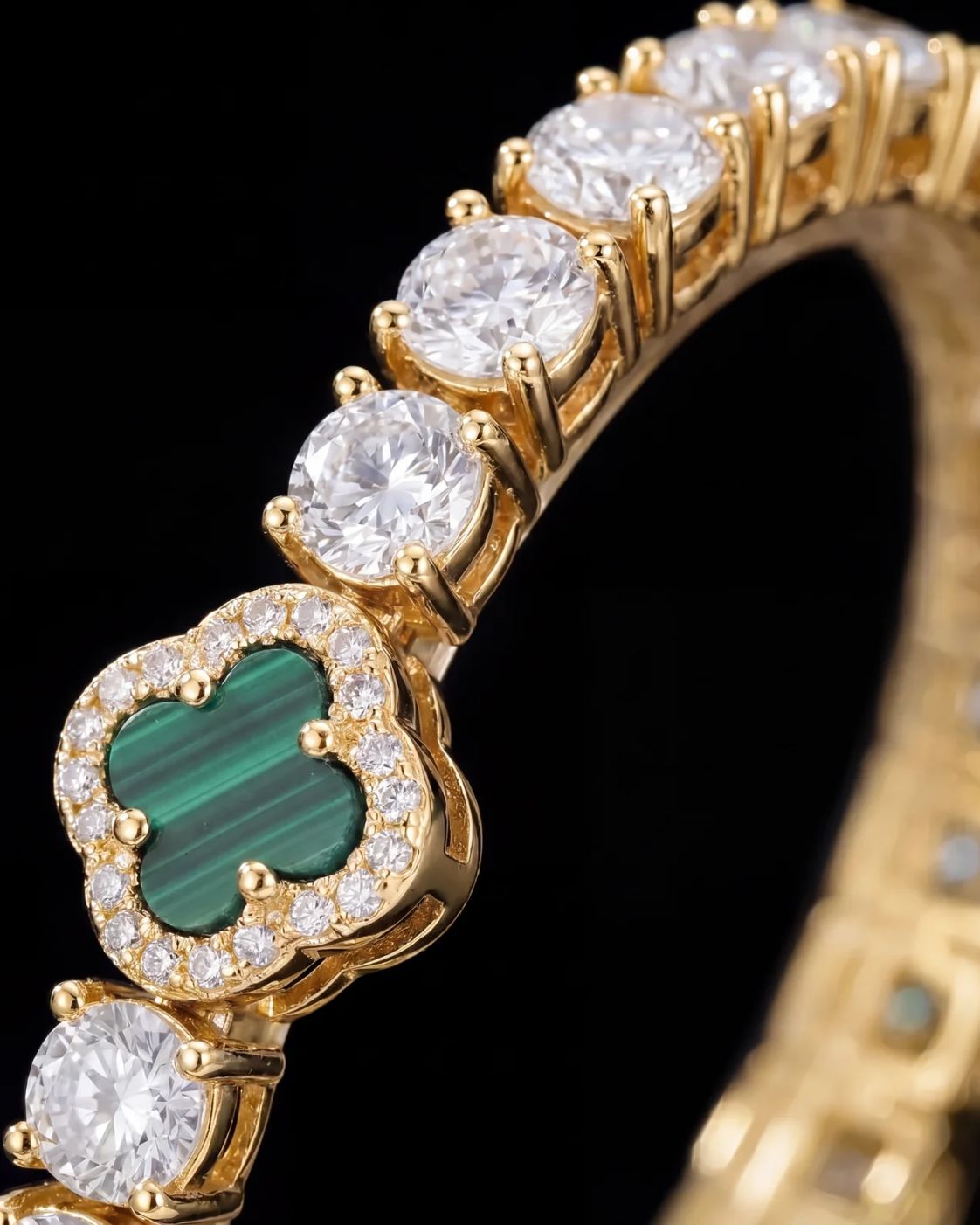 Green Clover Tennis Bracelet, Gold-Plated