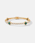 Green Clover Tennis Bracelet, Gold-Plated