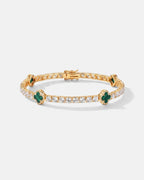 Green Clover Tennis Bracelet, Gold-Plated