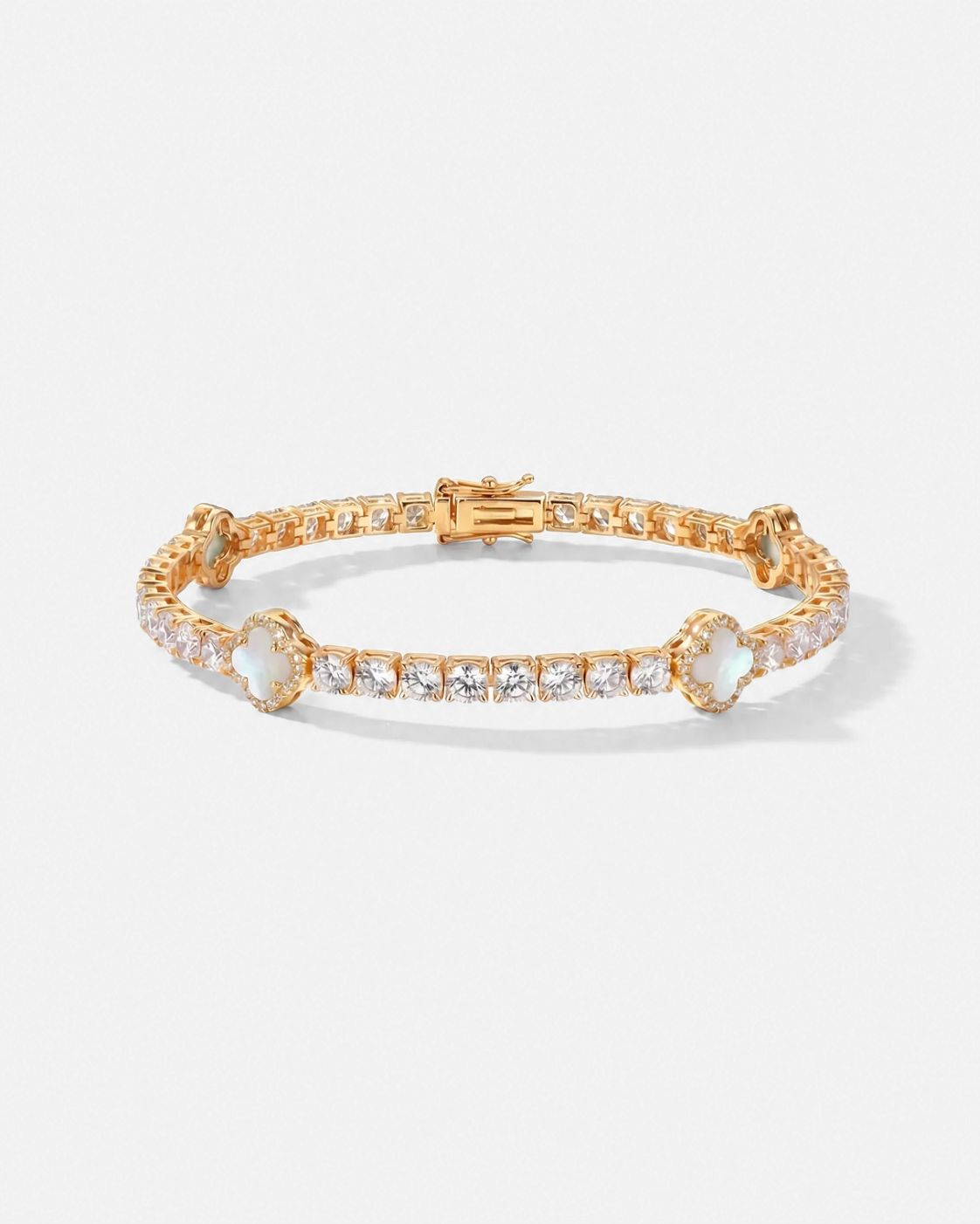 Pearlescent White Clover Tennis Bracelet, Gold-Plated