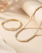 Pearlescent White Clover Tennis Necklace, Gold-Plated