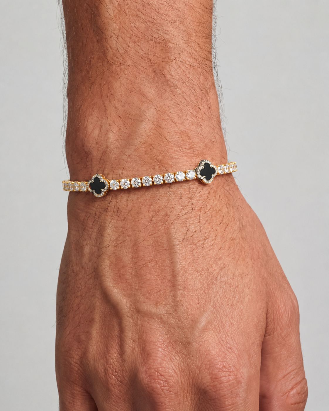 Black Clover Tennis Bracelet, Gold-Plated