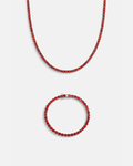 Red Zircon Tennis Necklace and Bracelet Set, 4 mm, White-Gold-Plated