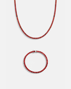 Red Zircon Tennis Necklace and Bracelet Set, 4 mm, White-Gold-Plated
