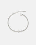 Men’s Cuban Link Cross Bracelet, Silver-Tone Stainless Steel
