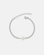 Men’s Cuban Link Cross Bracelet, Silver-Tone Stainless Steel