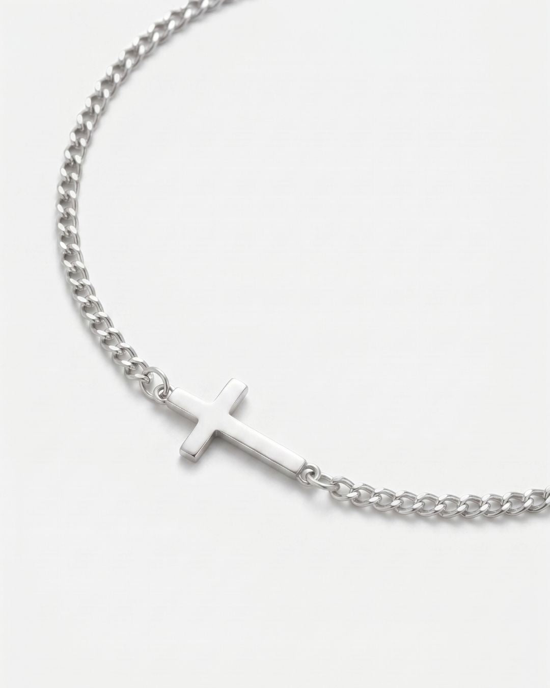 Men’s Cuban Link Cross Bracelet, Silver-Tone Stainless Steel