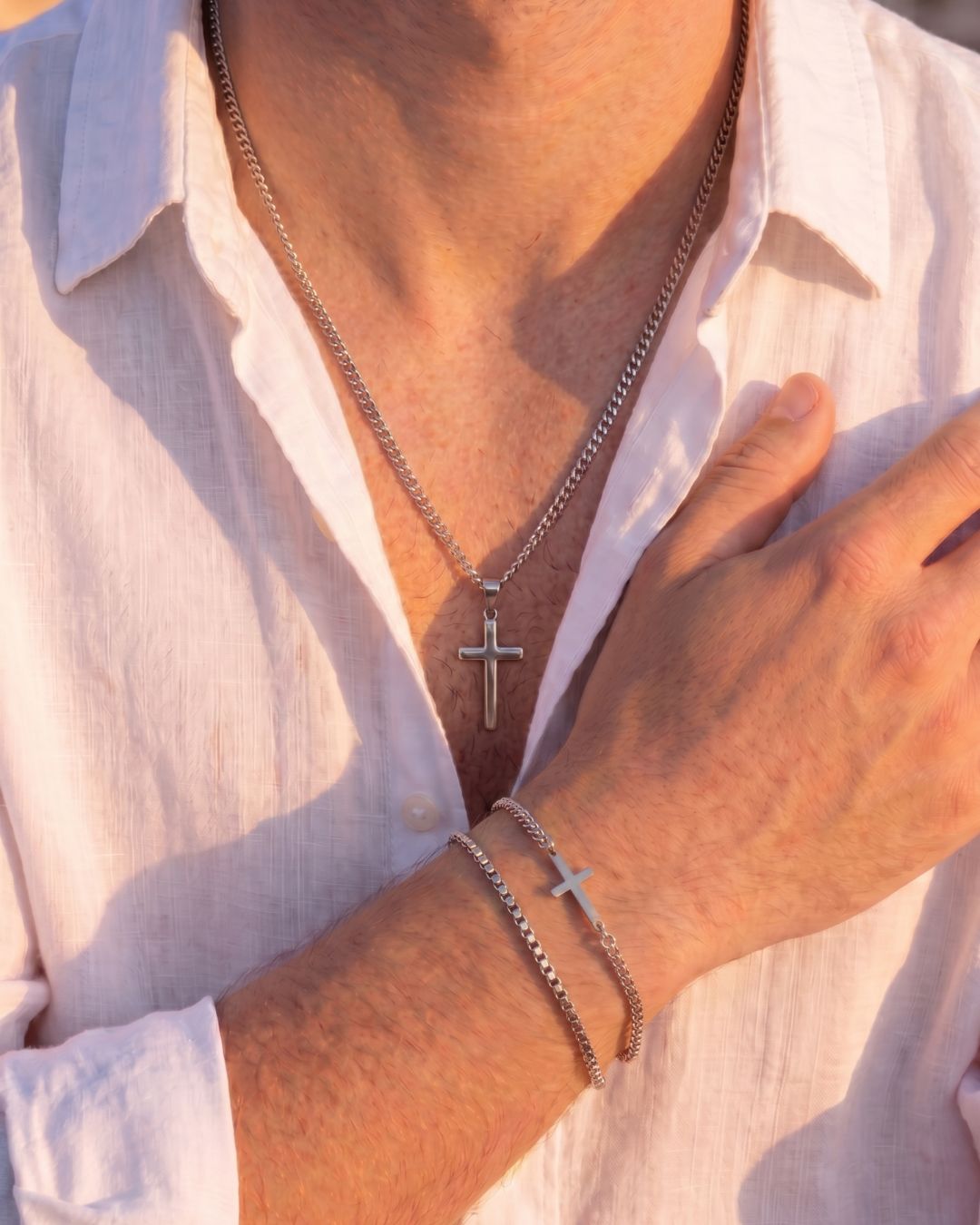 Men’s Cross Pendant Necklace, Silver-Tone Stainless Steel