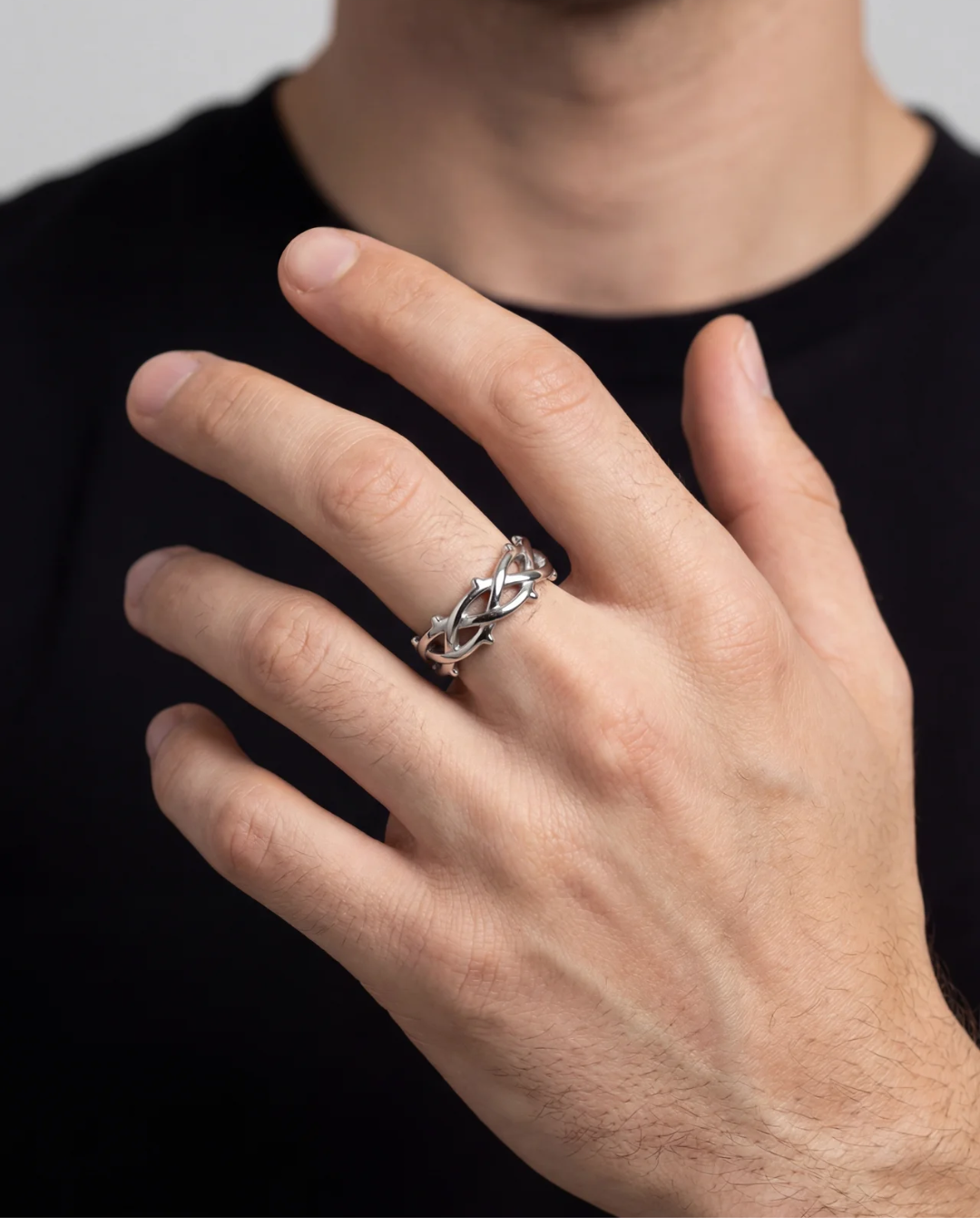 Crown of Thorns Openwork Ring, Silver-Tone Stainless Steel