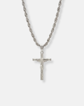 Men’s Crucifix Pendant Rope Necklace, Silver-Tone Steel