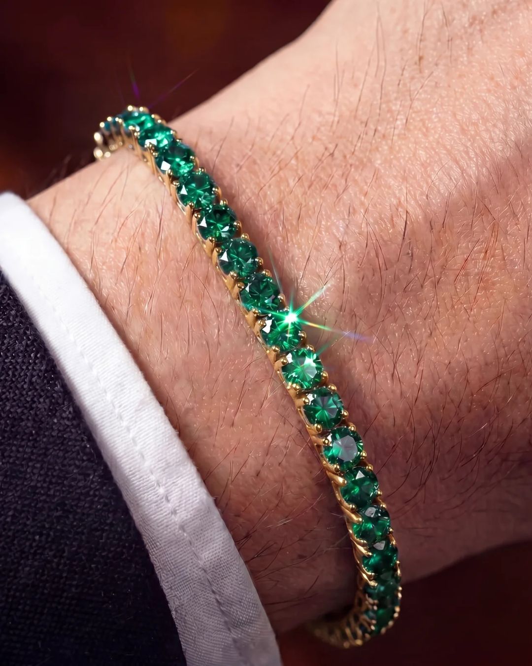 Green Tennis Bracelet, 4 mm, 14K Gold-Plated — Reserva